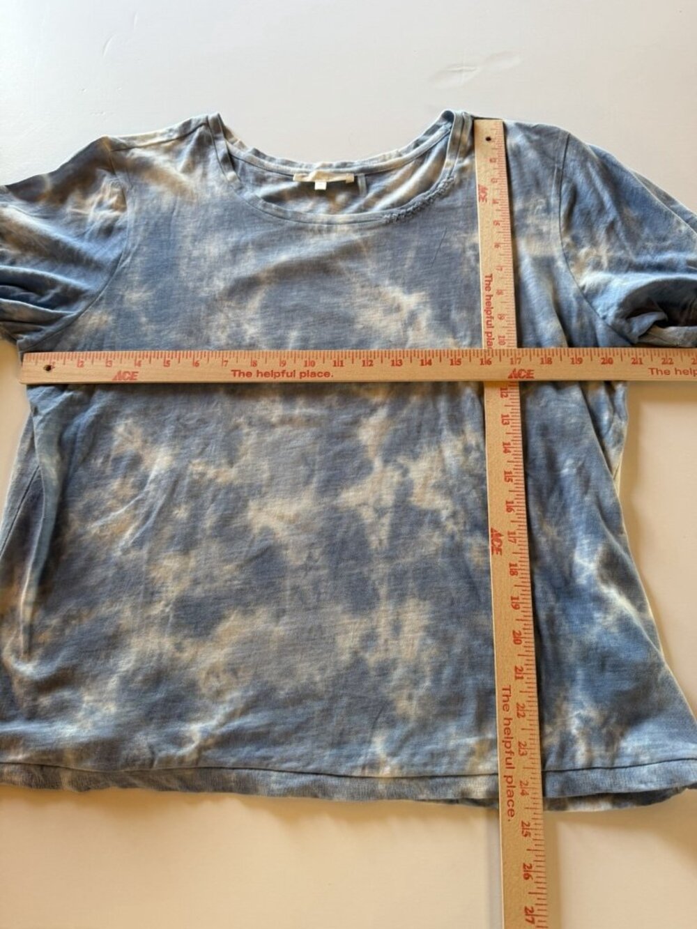 LoveShackFancy blue white tie-dye scoop neck embroidered Bohemian tshirt XL - Picture 7 of 11